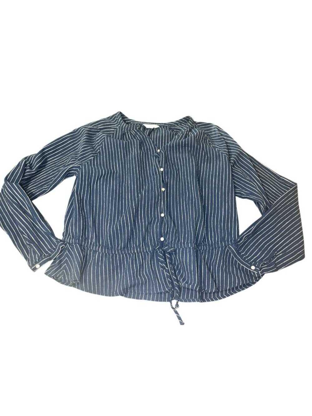 TIME AND TRU Women's Size XL 16-18 Blue White Striped 100% Cotton Textured Top